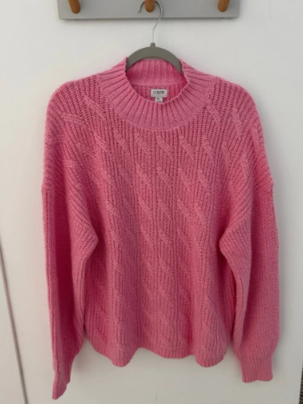 J. Crew Bubblegum Pink Cable-Pattern Crewneck Sweater